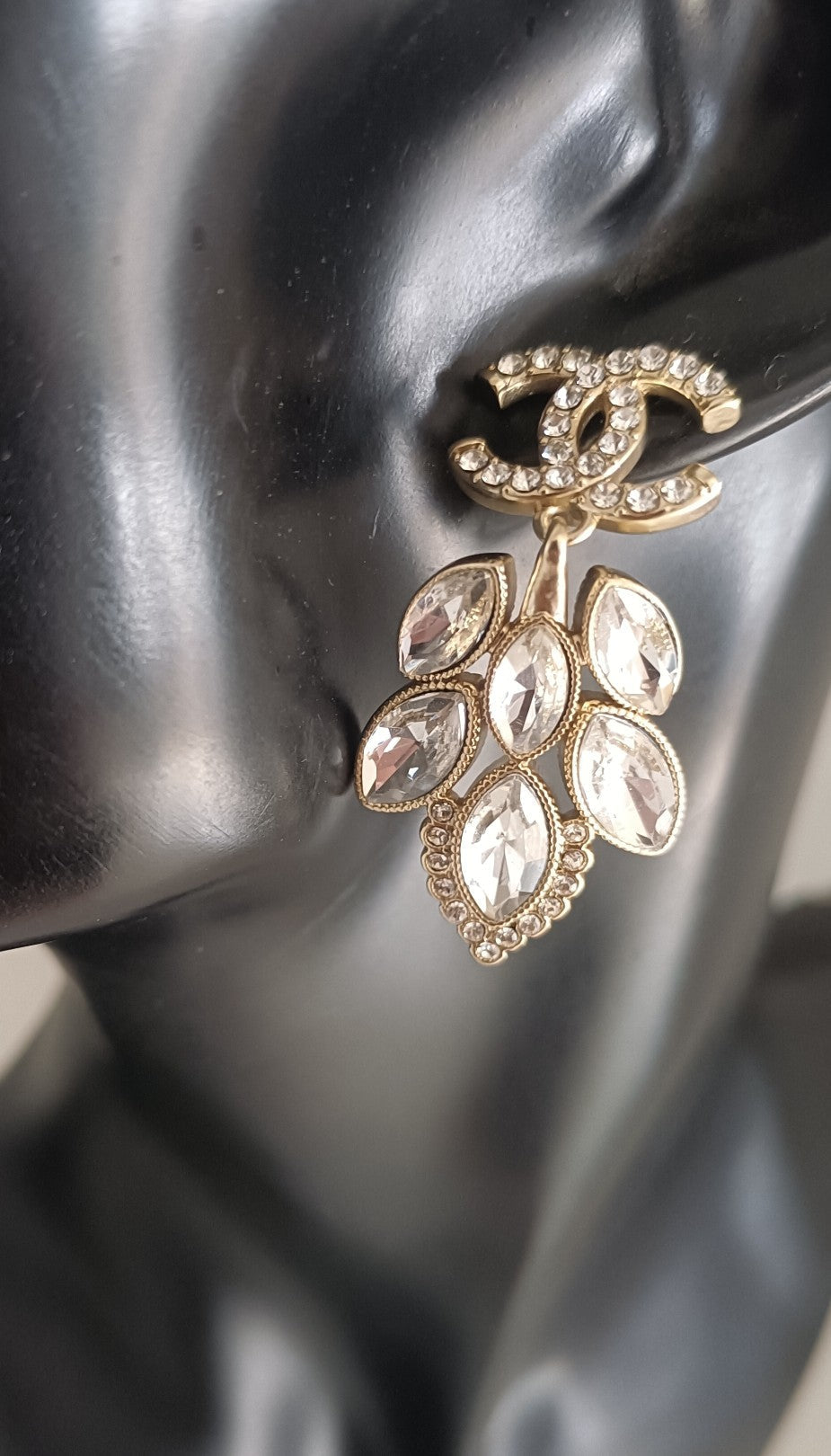 Chanel Crystals Pendant 18K Gold Earrings