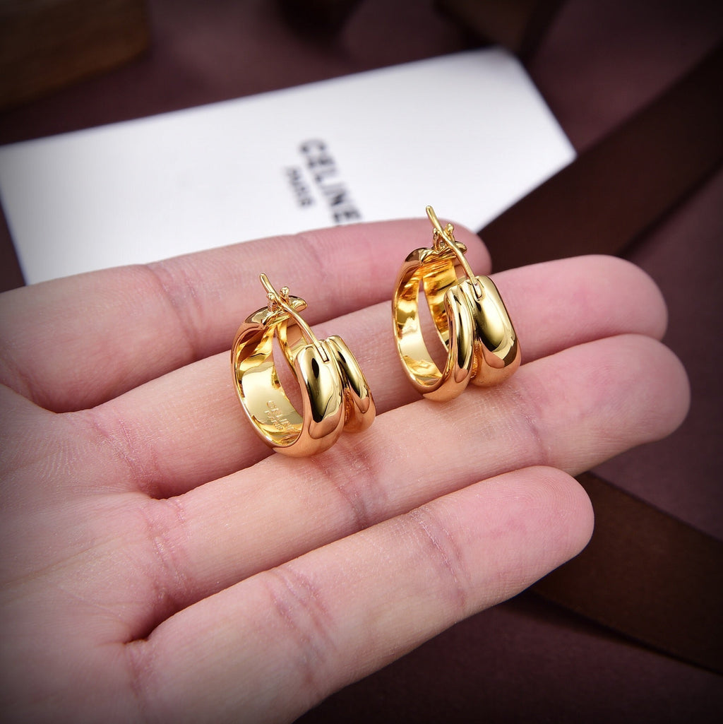 Celine Formes Abstraites Hoops 18K Gold Earrings
