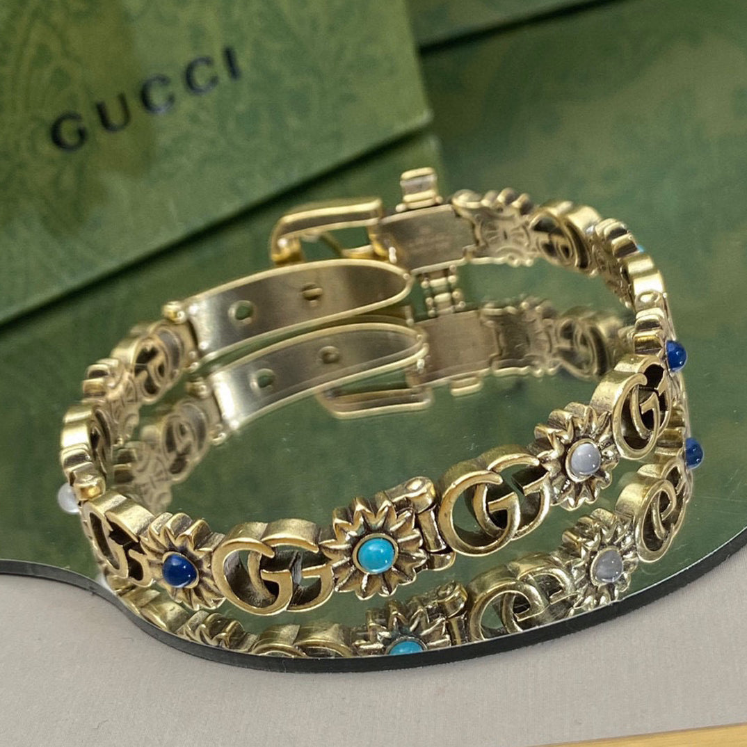 Gucci Double Flowers 18K Gold Bracelet