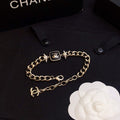 Chanel Black Logo Gold Chain 18K Gold Bracelet