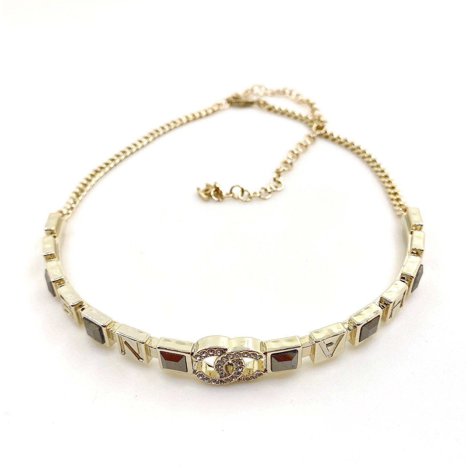 Chanel Gray Crystals 18K Gold Necklace