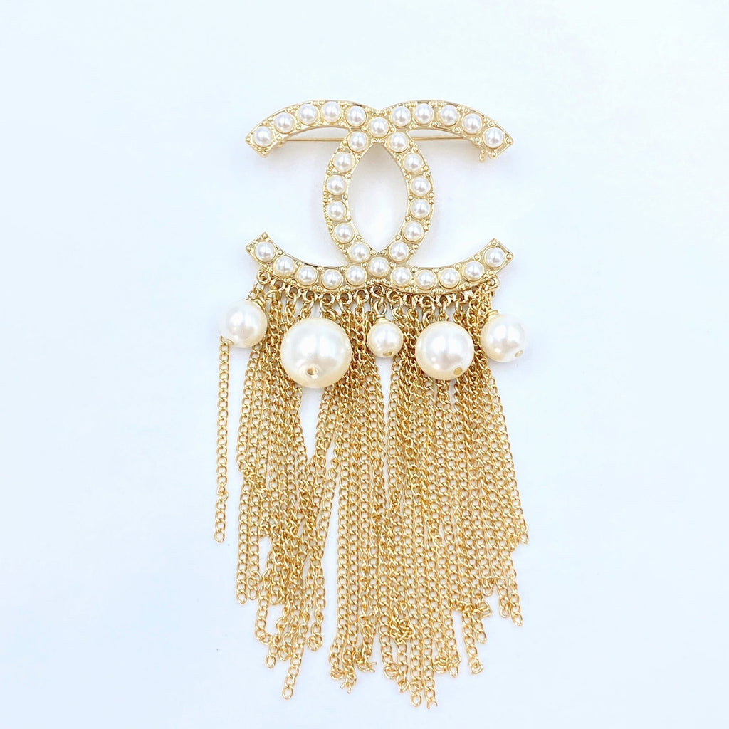 Chanel Pearl Tassel 18K Gold Brooch