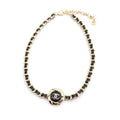 Chanel Rhinestone Leather Choker 18K Gold Necklace
