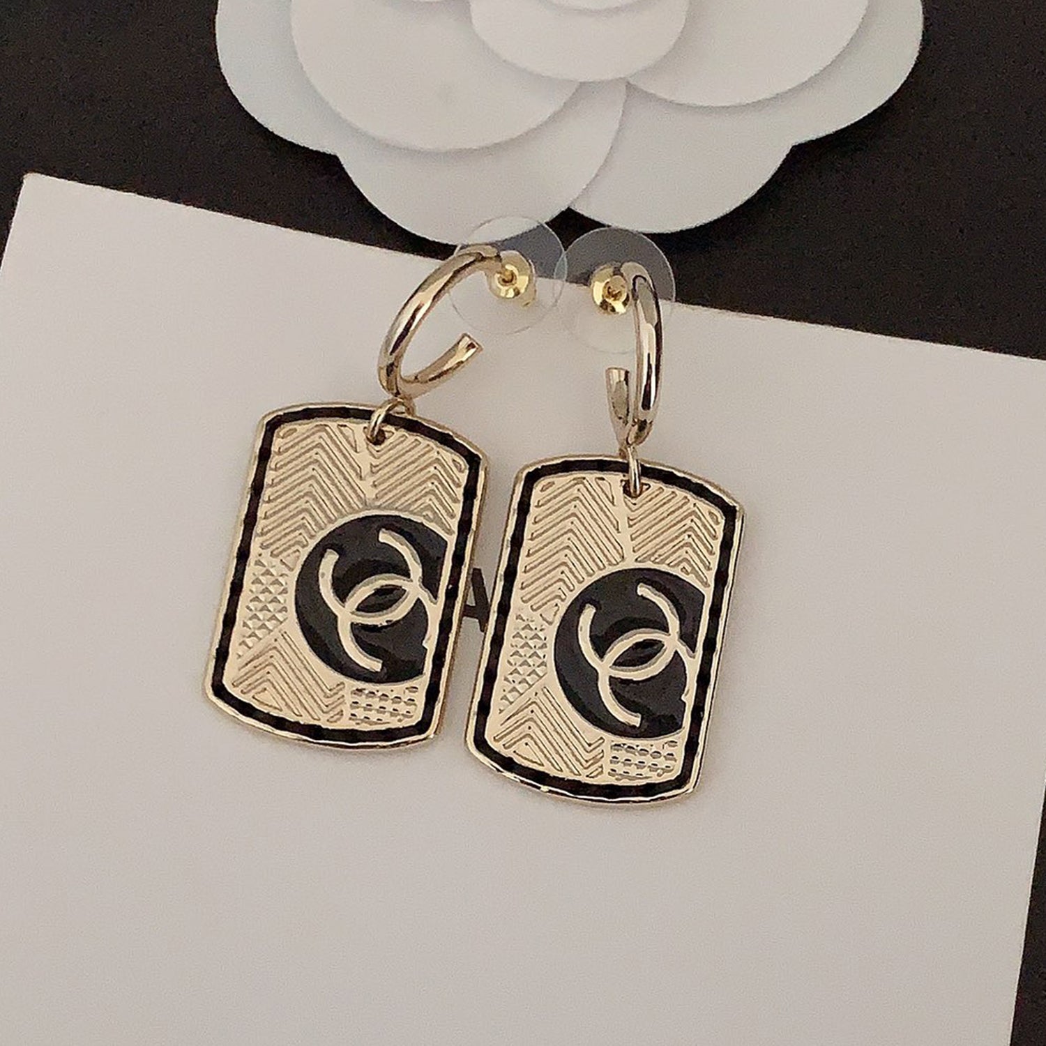 Chanel Plate 18K Gold Earrings