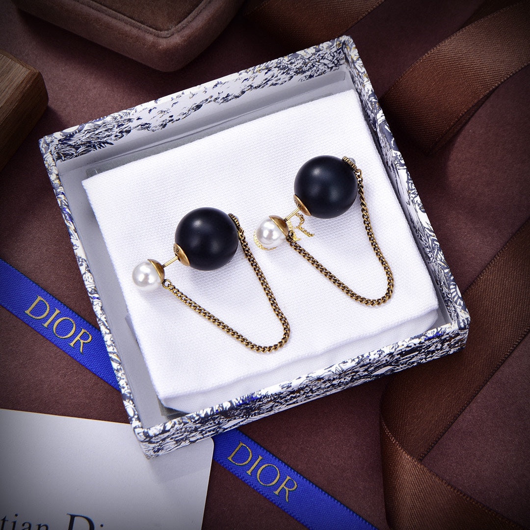 Dior Tribales Black Resin Pearl 18K Gold Earrings