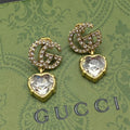 Gucci Double Crystal Pendant 18K Gold Earrings