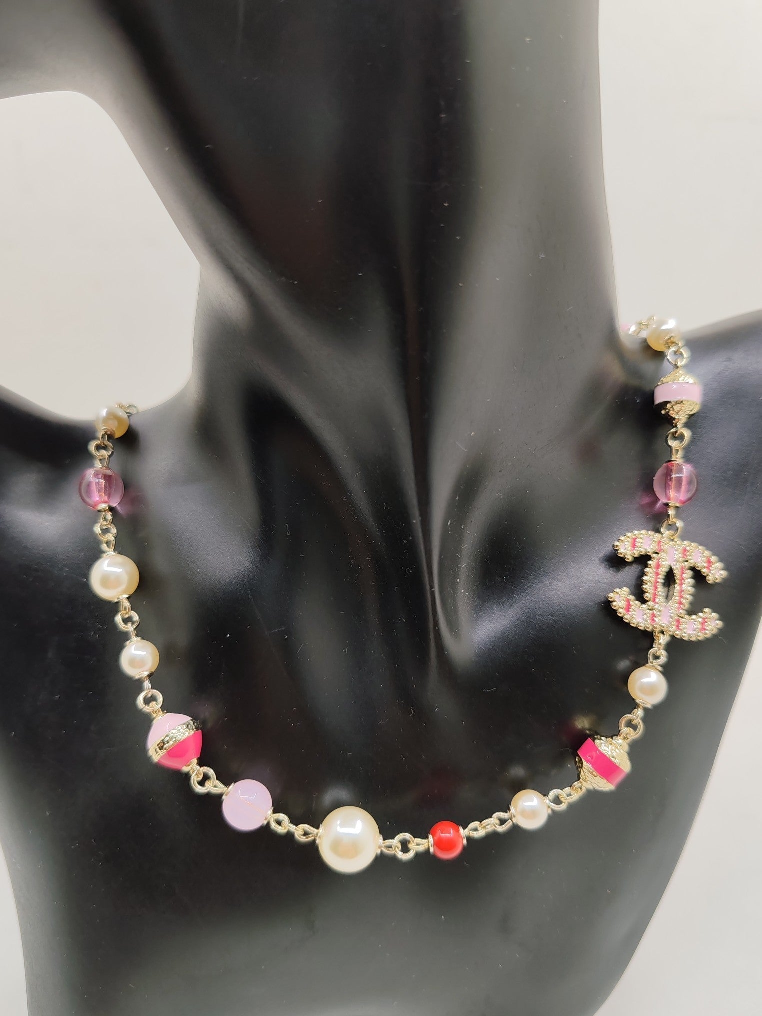 Chanel Pink & White Pearls 18K Gold Necklace
