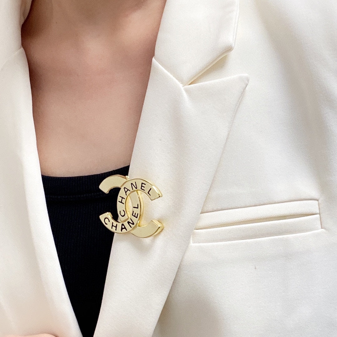 Chanel Script 18K Gold Brooch
