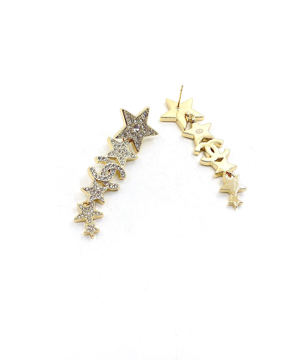Chanel Star Diamonds Pendant 18K Gold Earrings
