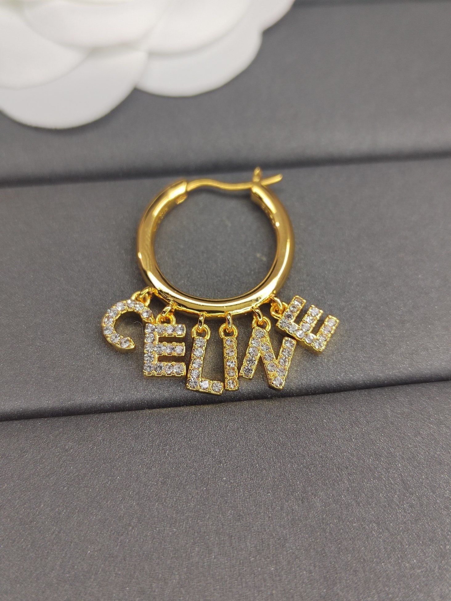 Celine Script Diamonds 18K Gold Earrings