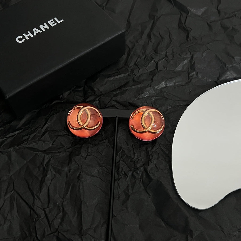 Chanel Vintage Red Crystal 18K Gold Earrings