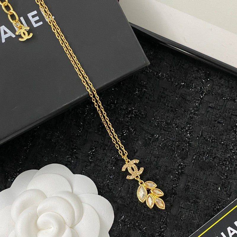 Chanel Flower Crystal 18K Gold Necklace