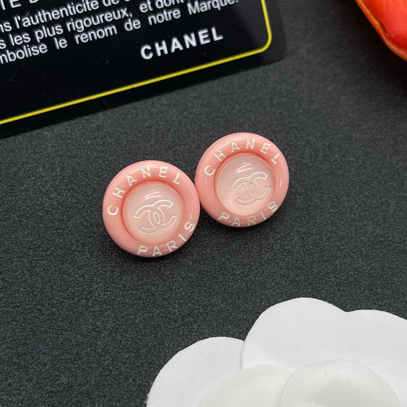 Chanel Pink Round 18K Gold Earrings