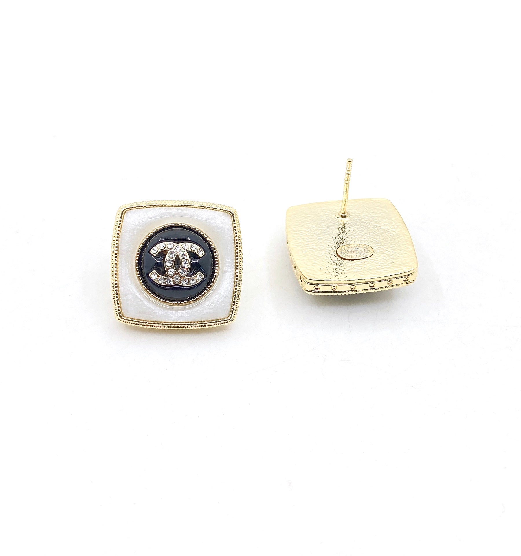 Chanel Pearl Square 18K Gold Earrings