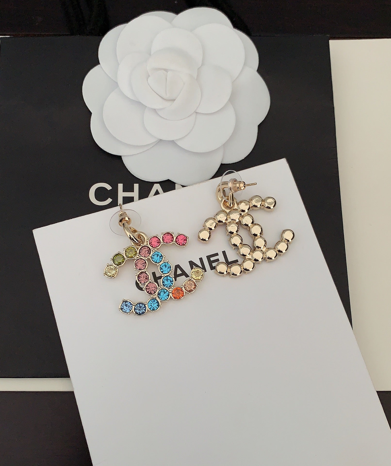 Chanel Color Crystals 18K Gold Earrings
