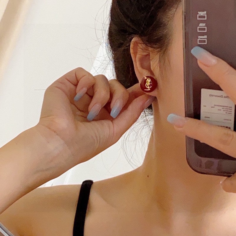 YSL White & Red 18K Gold Earrings