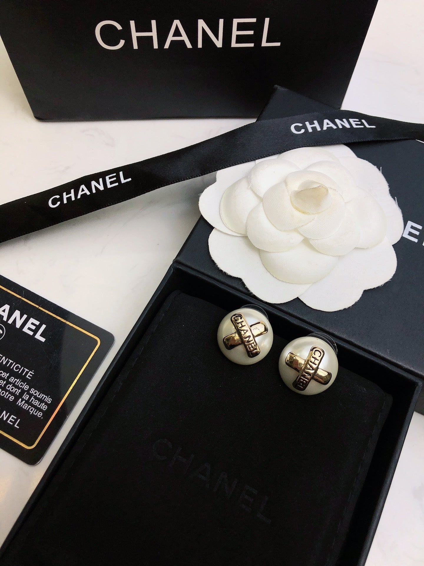 Chanel Pearl 18K Gold Earrings