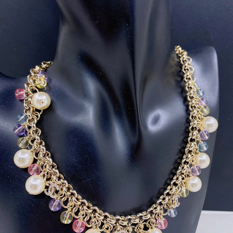 Chanel Pink Crystal Chain Links 18K Gold Necklace