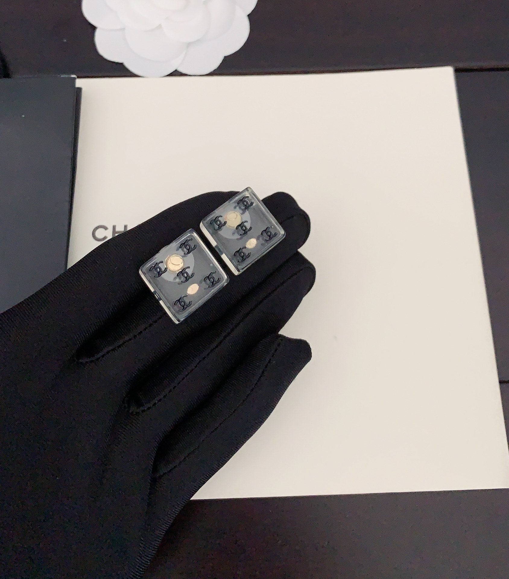 Chanel Transparent Resin 18K Gold Earrings