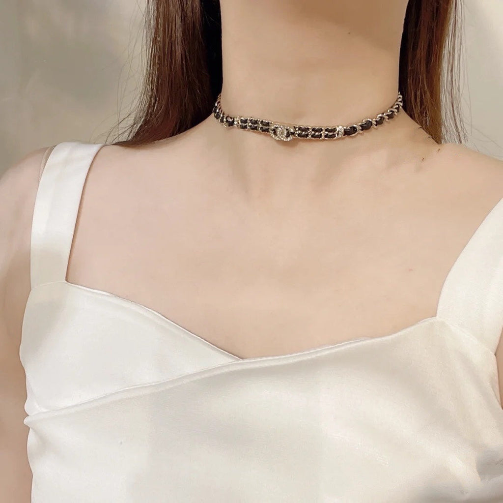 Chanel Leather Choker 18K Gold Necklace