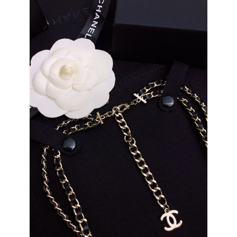 Chanel Long Leather 18K Gold Necklace