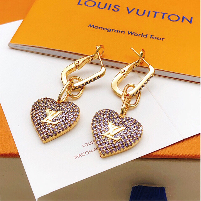 Louis Vuitton Heart Diamond 18K Gold Earrings