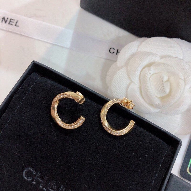Chanel Half Circle Diamond 18K Gold Earrings