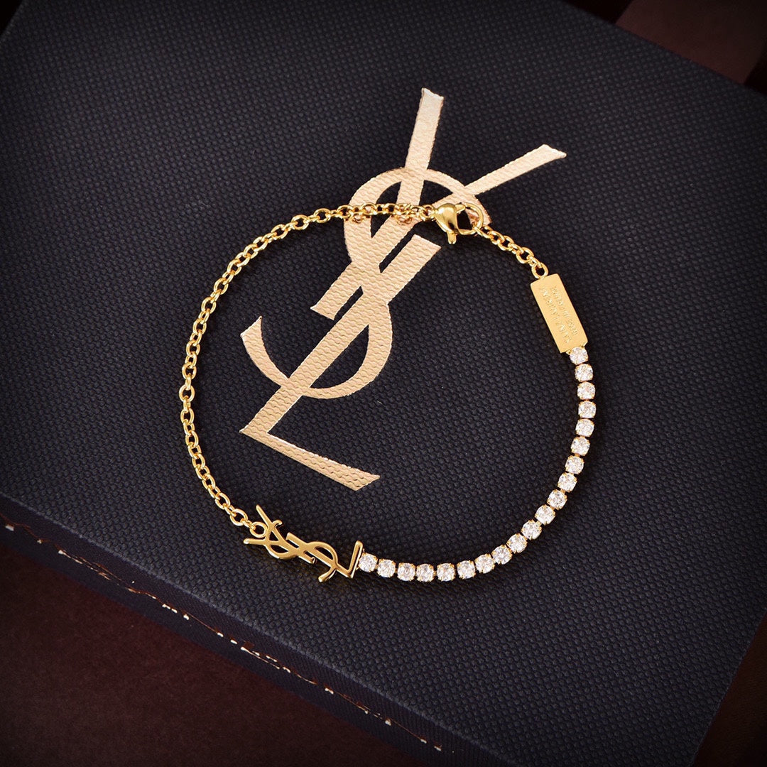 YSL Crystals Chain 18K Gold Bracelet