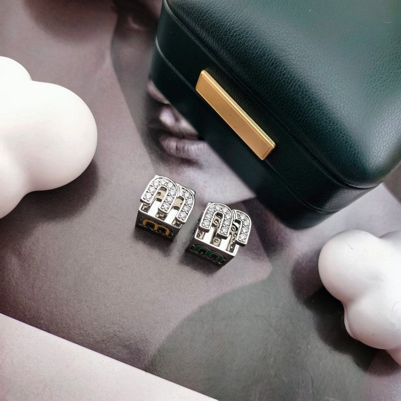 Miu Green & Yellow Cube 18K Gold Earrings
