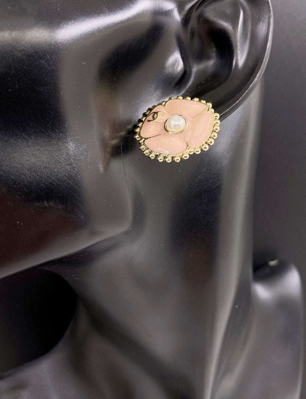 Chanel Pink Pearl 18K Gold Earrings