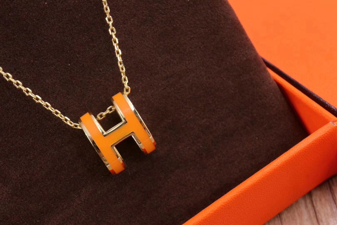 Hermes Mini Pop Orange 18K Gold Necklace