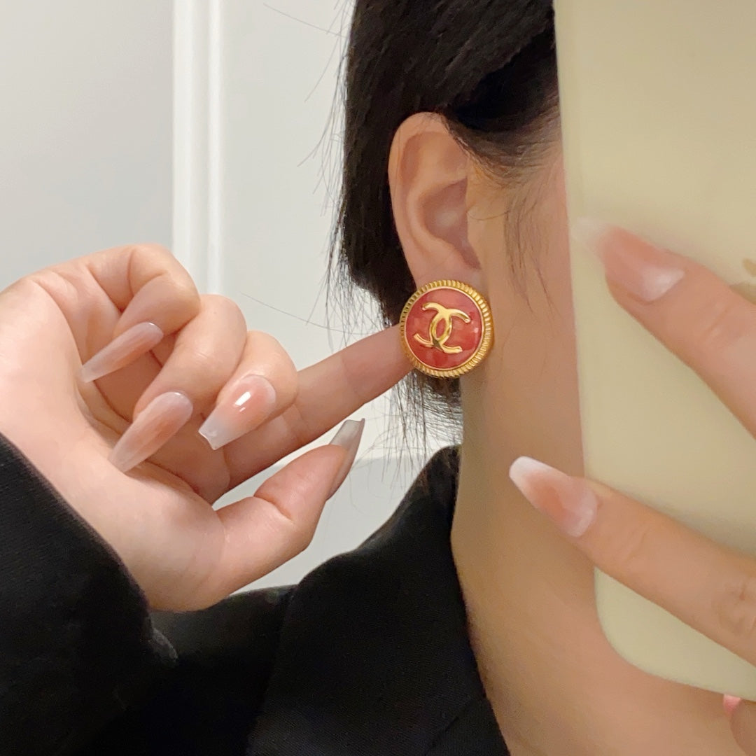 Chanel Red 18K Gold Earrings