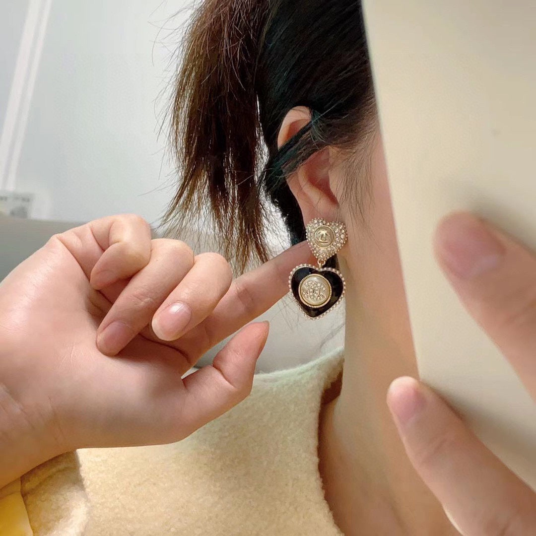 Chanel Black Heart 18K Gold Earrings
