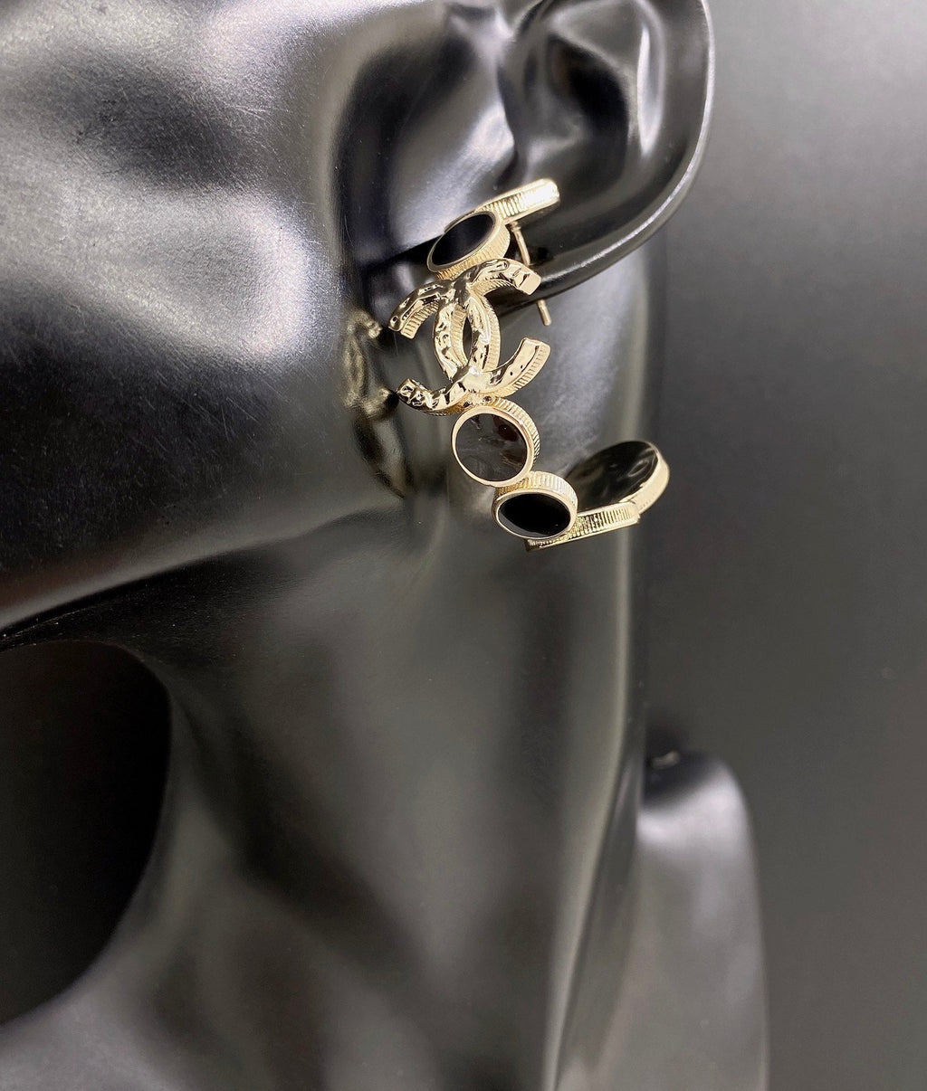 Chanel Black Crystals 18K Gold Earrings