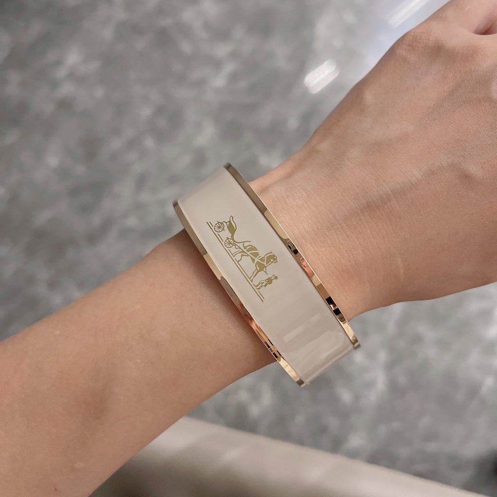 Hermes Enamel Cal ̈ ̈che Wide Bangle 18K Gold Bracelet