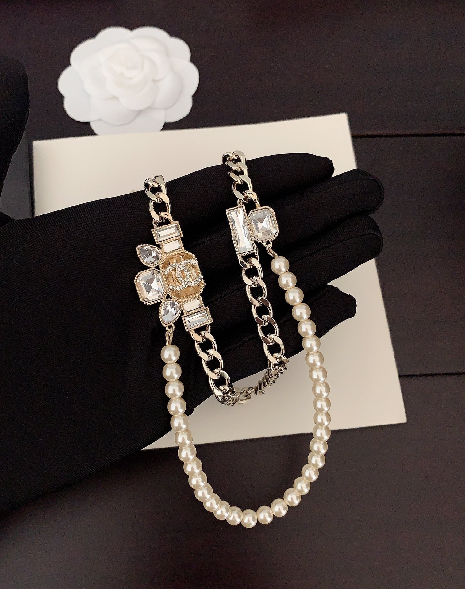 Chanel Pearls Crystals 18K Gold Necklace