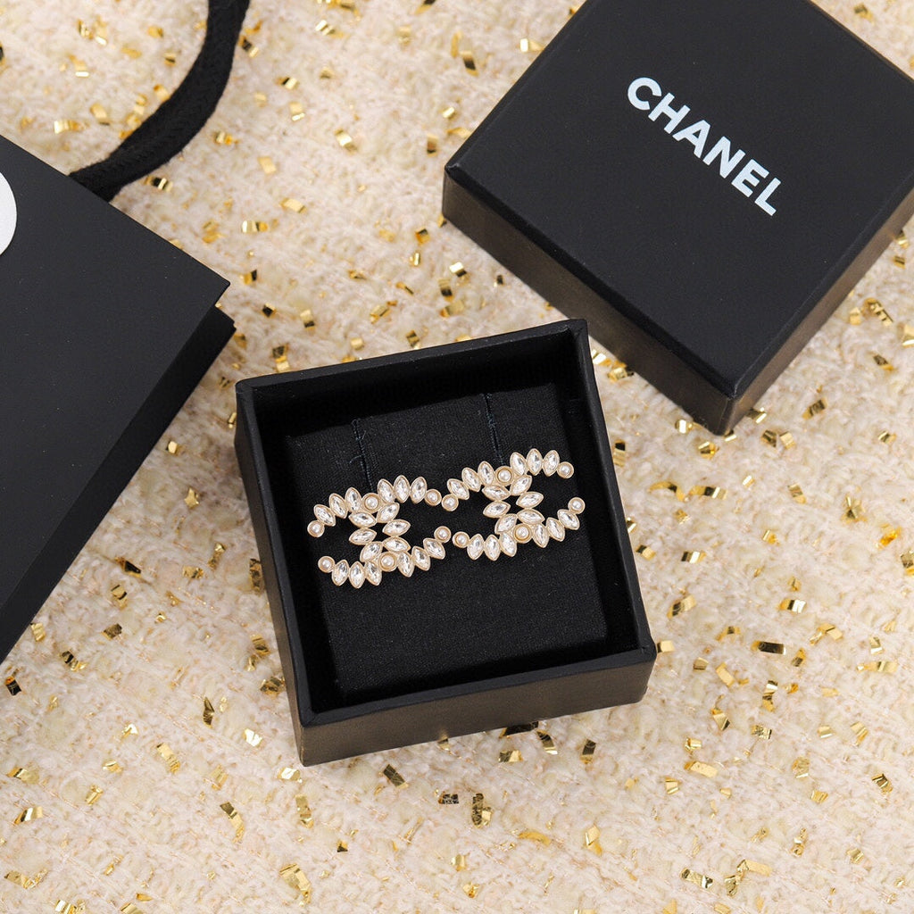 Chanel Crystal 18K Gold Earrings