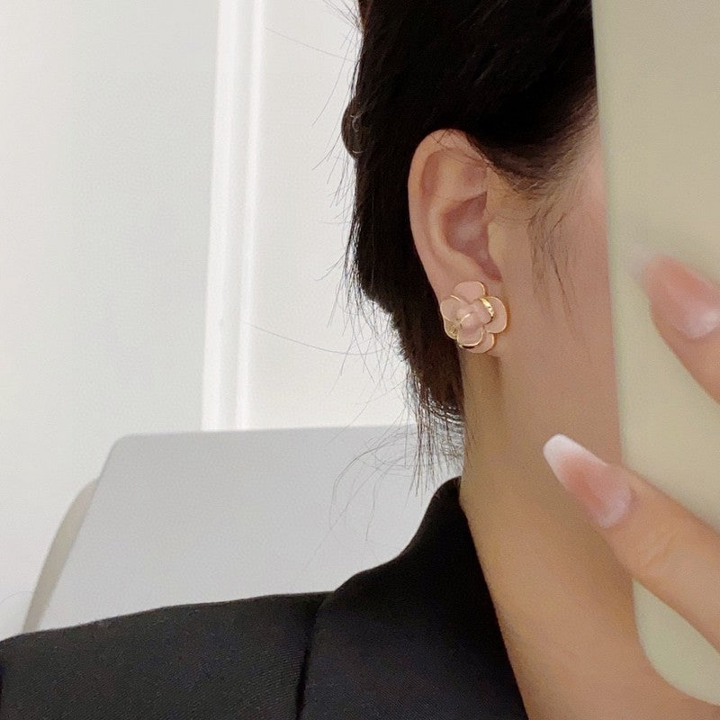 Chanel Red & Pink Camellia 18K Gold Earrings