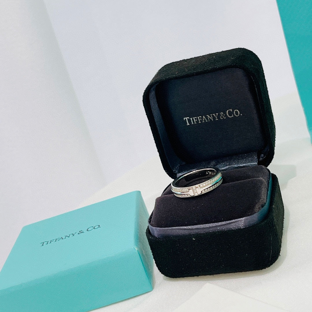 Tiffany Narrow Pave Diamond 18K Gold Ring