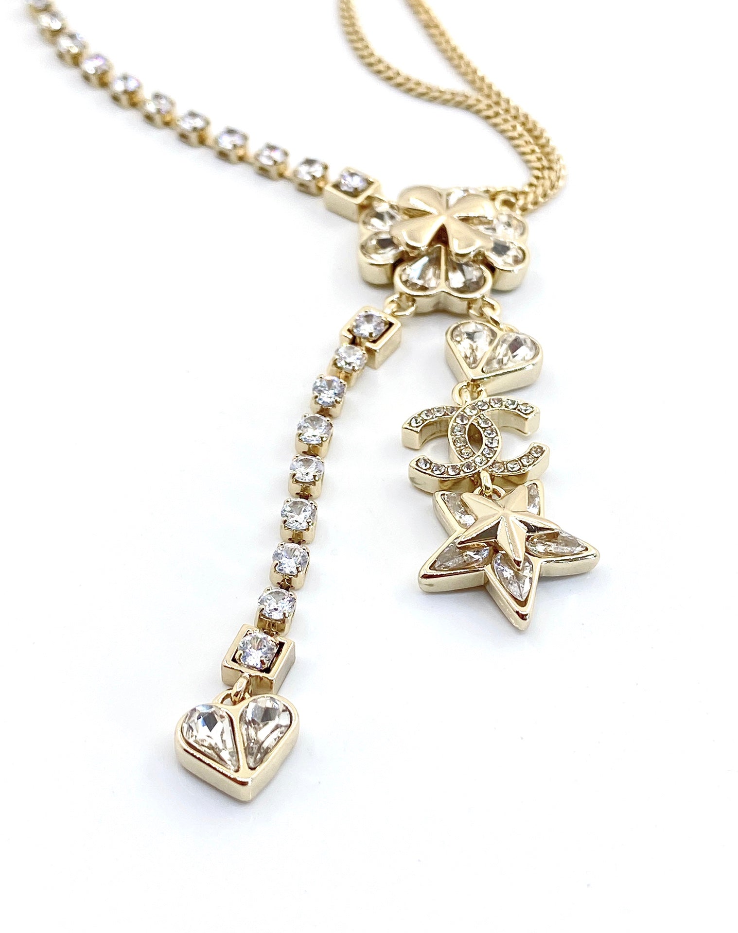 Chanel Heart Crystals Chain 18K Gold Necklace