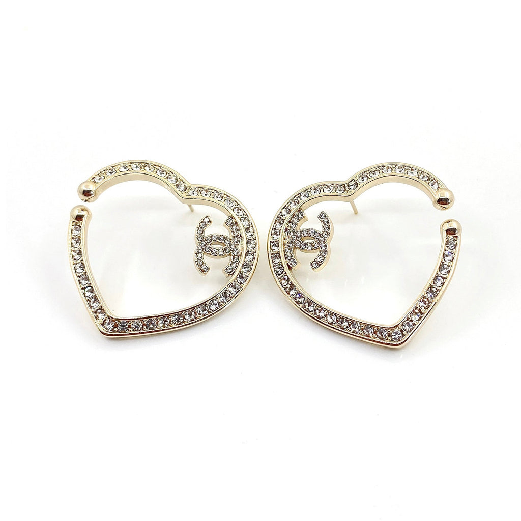 Chanel Diamond Heart 18K Gold Earrings
