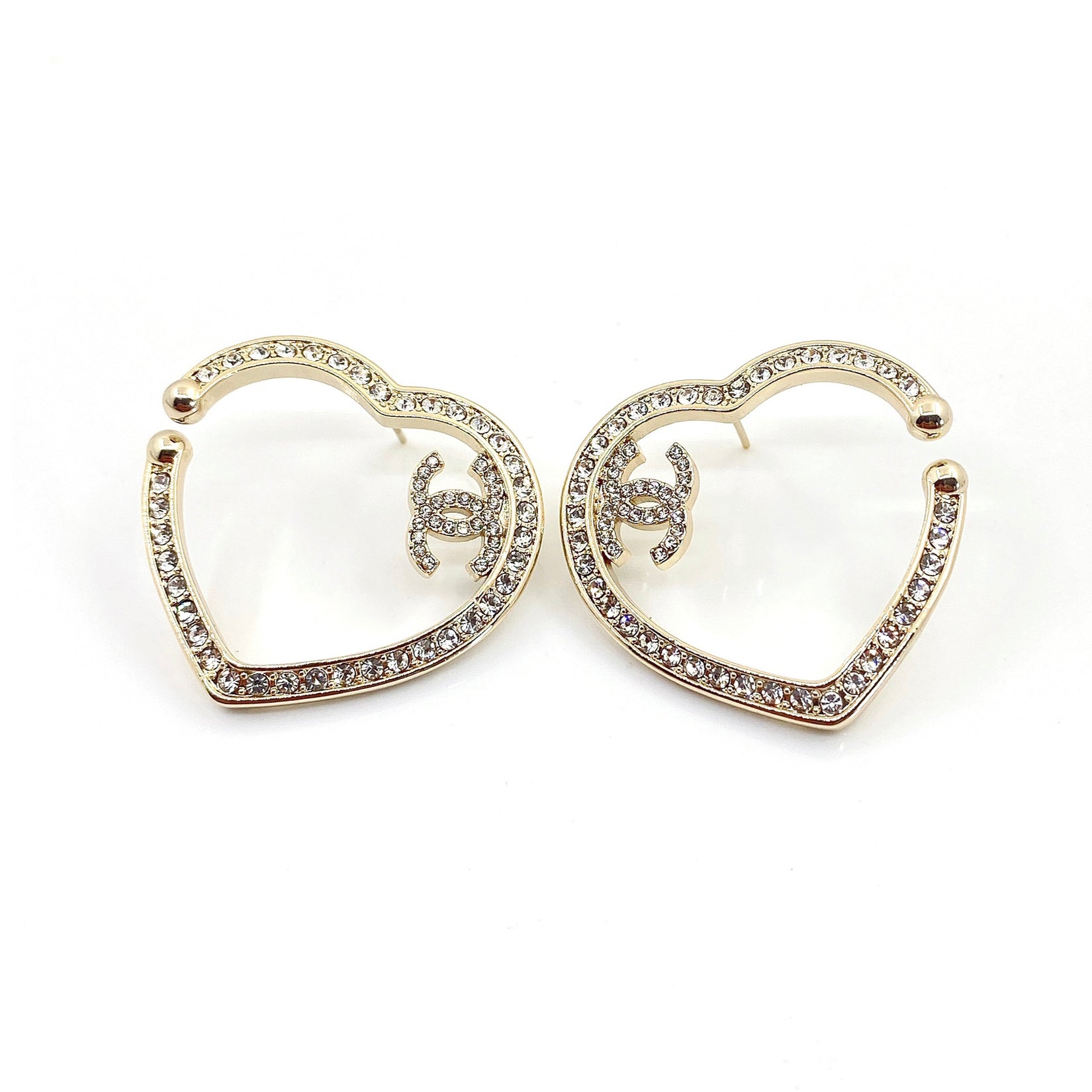 Chanel Diamond Heart 18K Gold Earrings