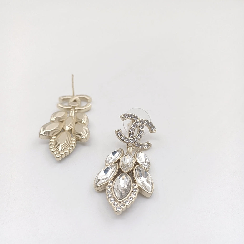 Chanel Crystals Pendant 18K Gold Earrings