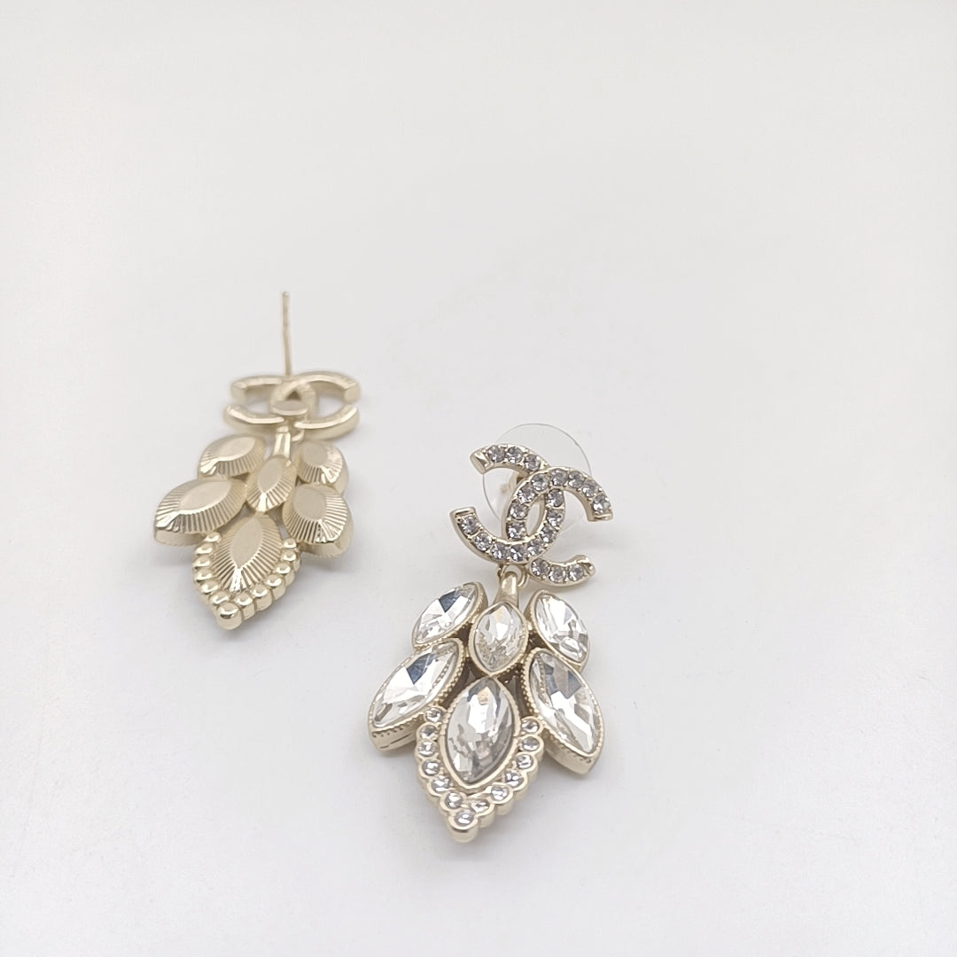 Chanel Crystals Pendant 18K Gold Earrings