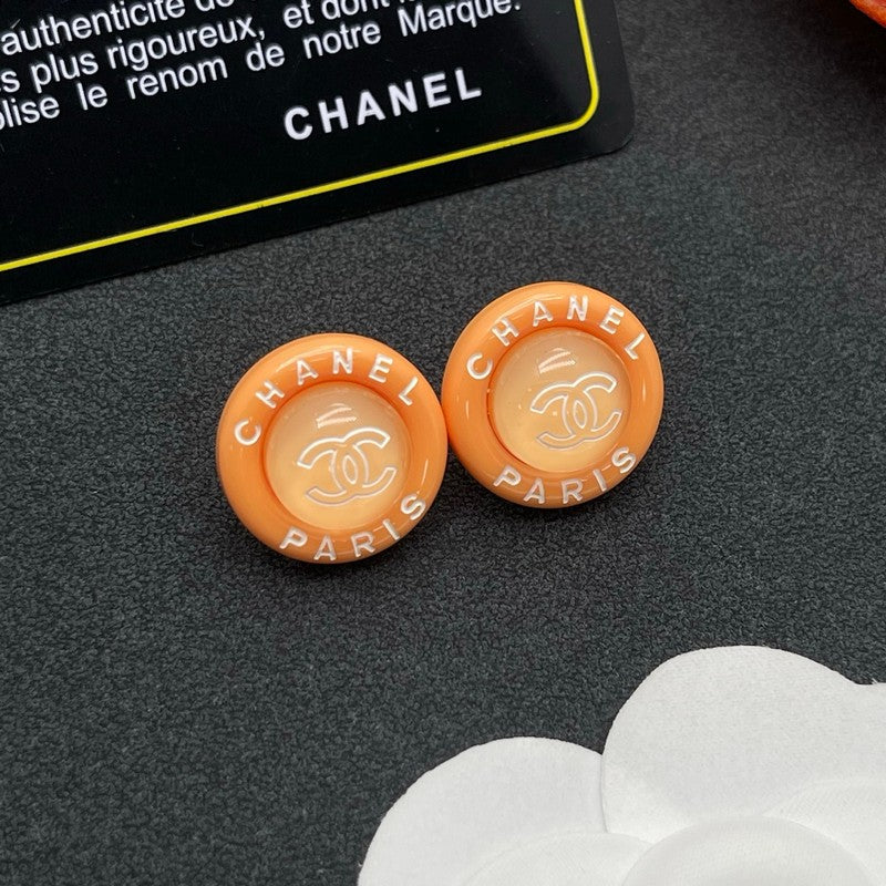 Chanel Orange Round 18K Gold Earrings