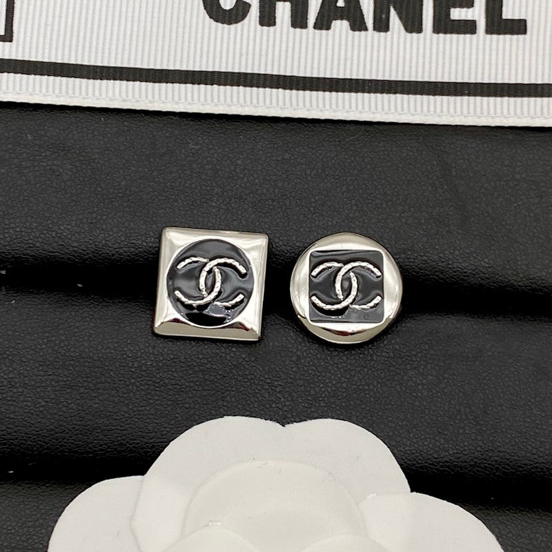 Chanel Black & White Square Gold 18K Gold Earrings