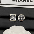 Chanel Black & White Square Gold 18K Gold Earrings