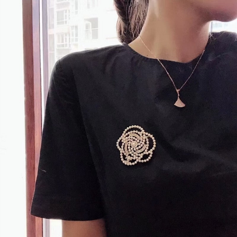 Chanel Camellia Pearl 18K Gold Brooch
