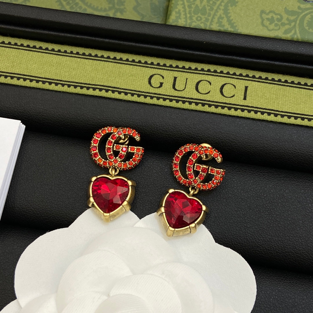 Gucci Double Red Crystal 18K Gold Earrings