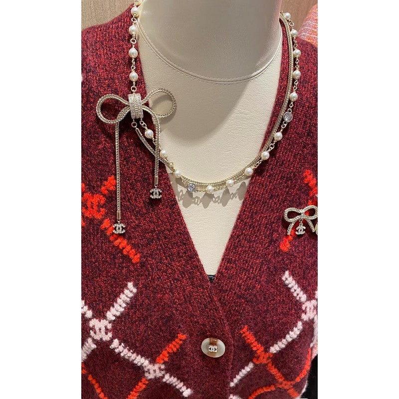 Chanel Bow Tie Pearl 18K Gold Necklace